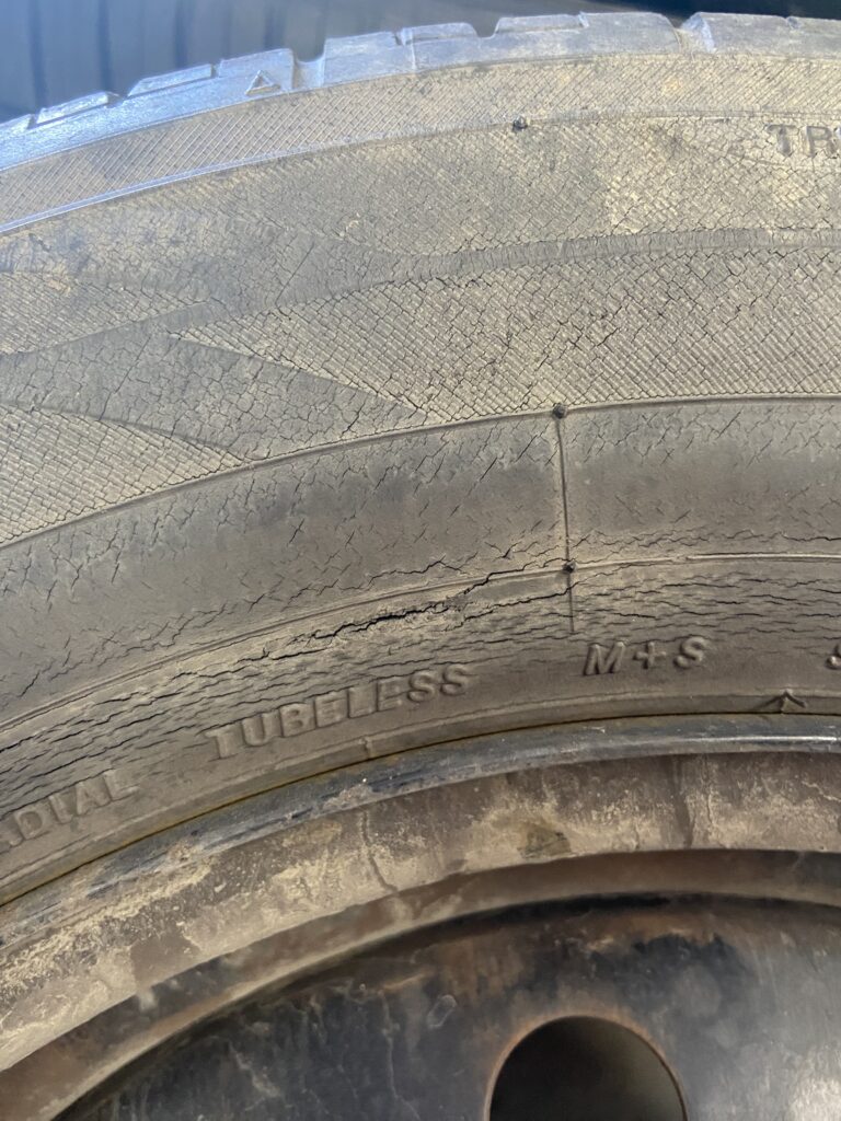 cracks in the tire sidewall